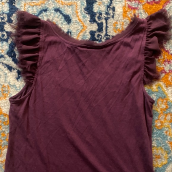 SOLD! ELLE Solid Plum Purple Fringe Detail Ruffle Flutter Sleeve Top M - Picture 8 of 11